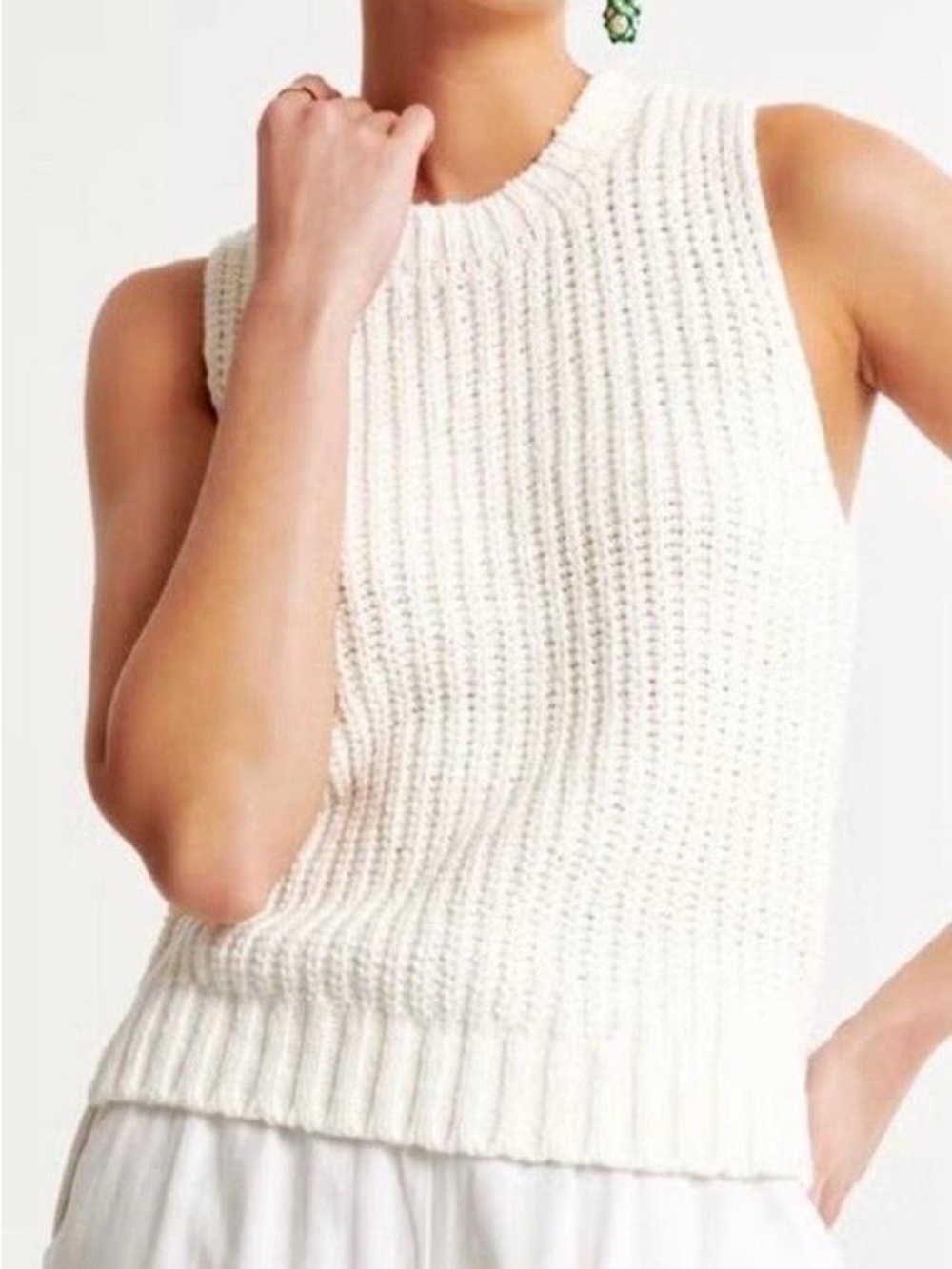 Abercrombie & Fitch Cream Textured Knit Sleeveless Top